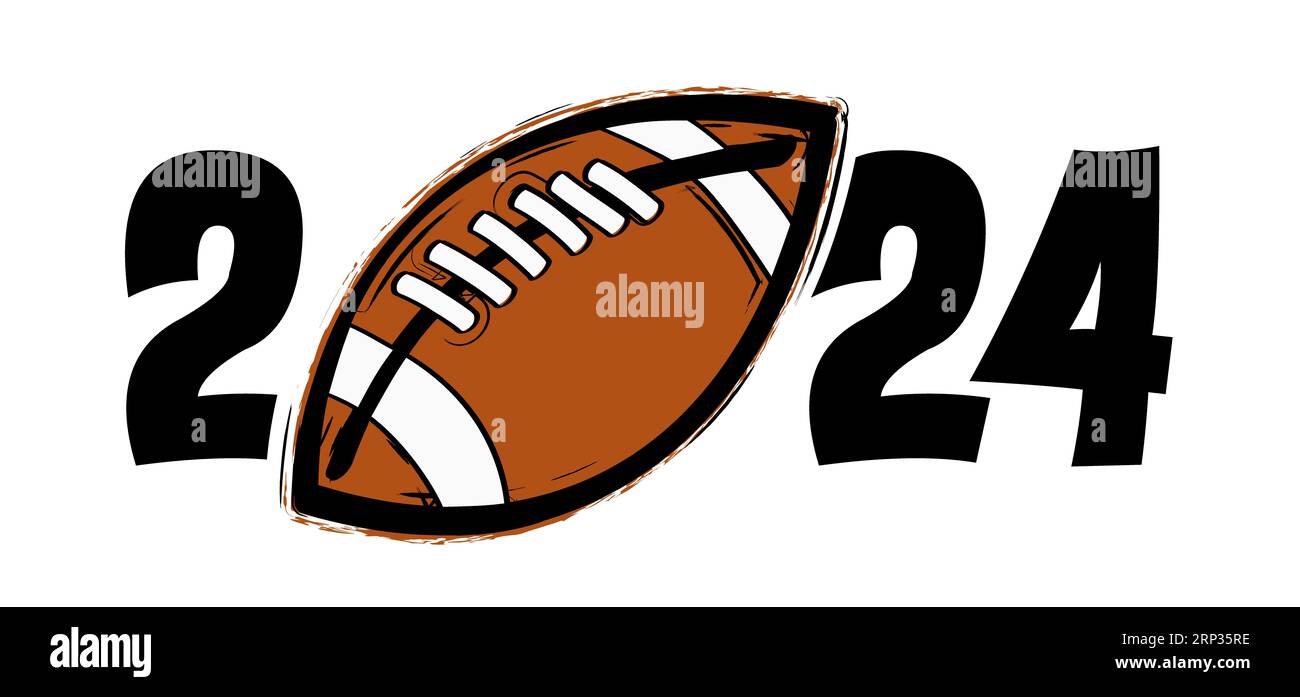 Best wishes, we wish you a happy new year 2024 with the letter o as  American football. Rugby ball lor rugbyball icon. Super bow in doodle  style. Carto Stock Photo - Alamy