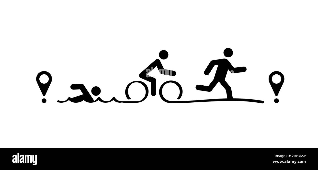 Triathlon line pattern. Triatlon route. Sports for swimming, cycling ...