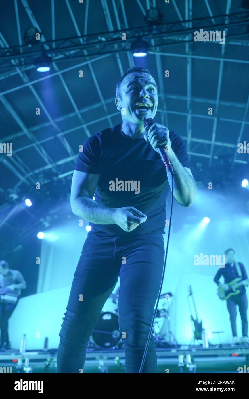 Dorset, UK. Saturday, 2 September, 2023. Sam Herring of Future Islands performing at the 2023 edition of the End of the Road festival at Larmer Tree Gardens in Dorset. Photo date: Saturday, September 2, 2023. Photo credit should read: Richard Gray/Alamy Live News Stock Photo