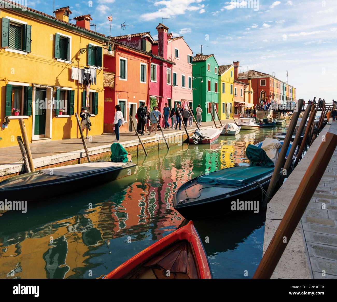 Burano island in the Venetian Lagoon, Municipality of Venice, Italy.  Colourful houses and canal. Stock Photo