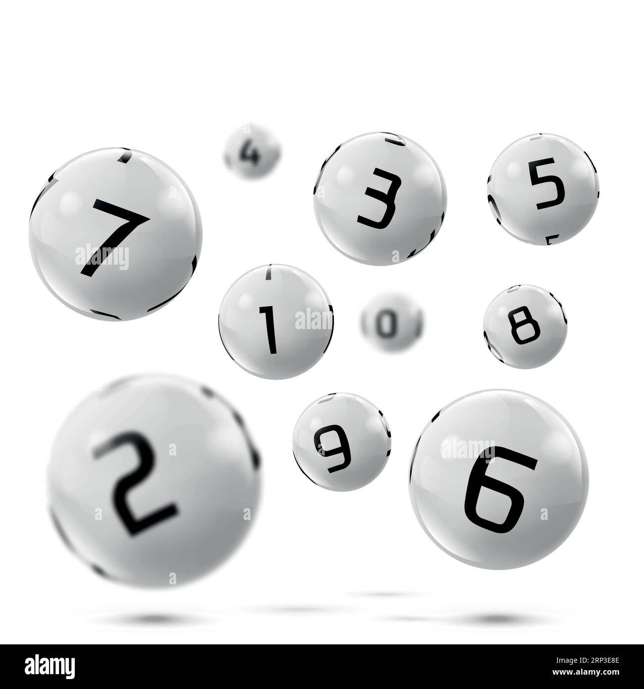 Vector lotto white balls with numbers. Falling lottery bingo gambling spheres. Snooker, billiard