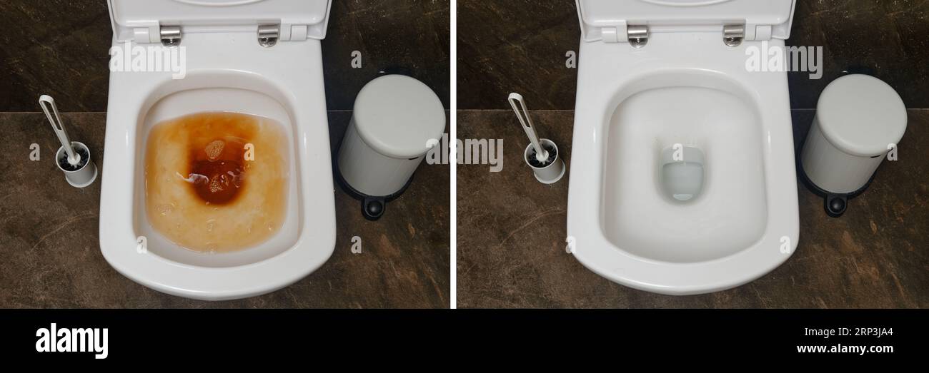 The before and after comparison of the bathroom shows the problem of ...
