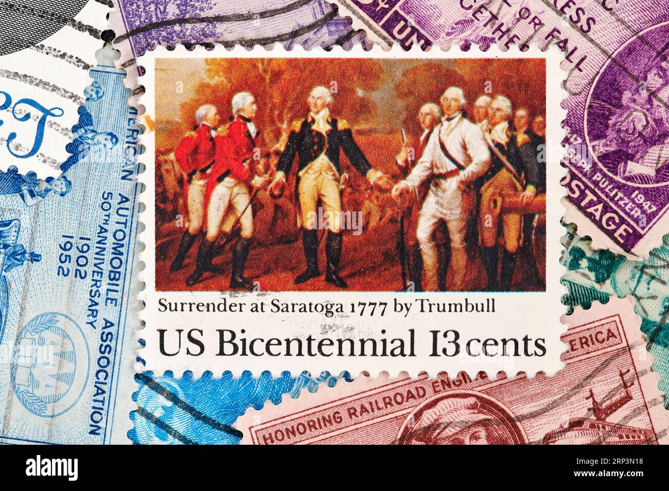 Madrid, Spain; 08-13-2023: Postage stamp of the United States of America, commemorating the bicentennial of its independence, with an image of the sur Stock Photo