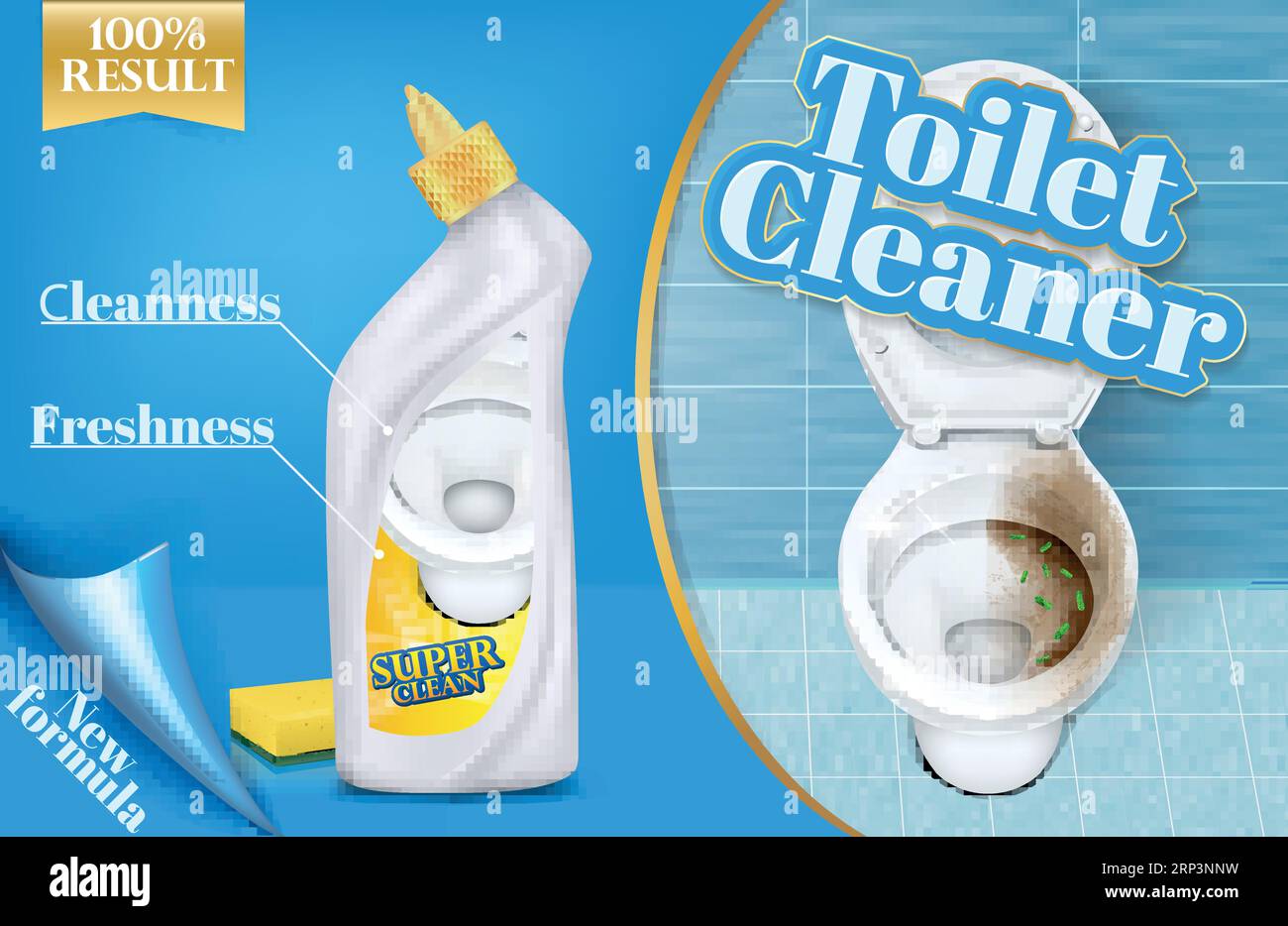 Vector poster of toilet cleaner ads, before and after effect of