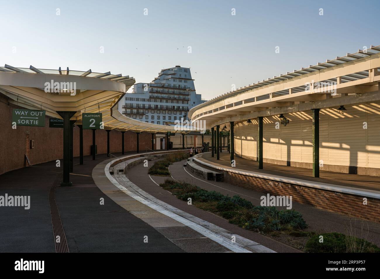 This is Folkestone Harbour Railway Station, an old out of use Railway Station which is now a popular travel destination on September 22, 2021 in Folke Stock Photo