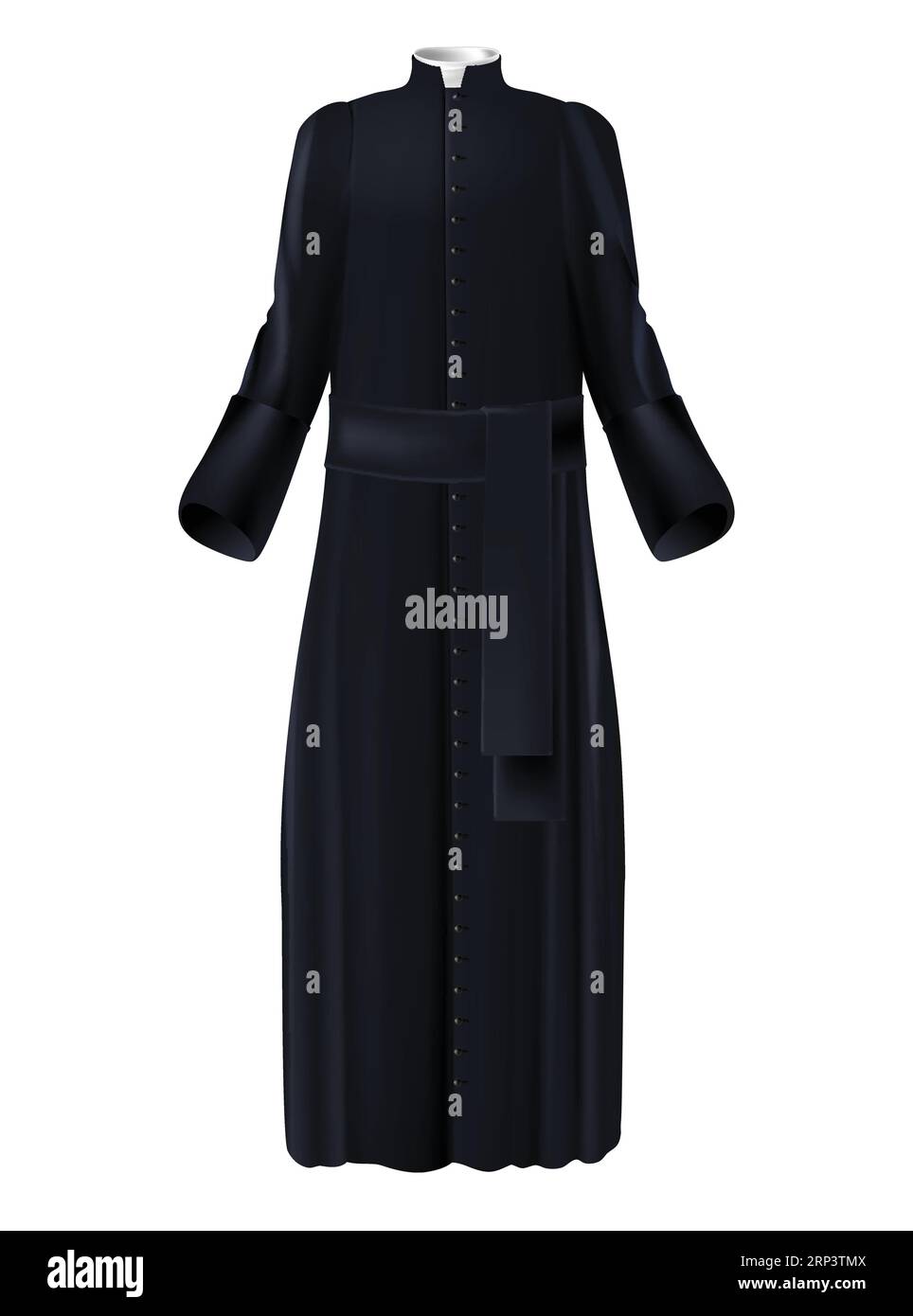 Christian priest cleric black cassock with white collar and belt