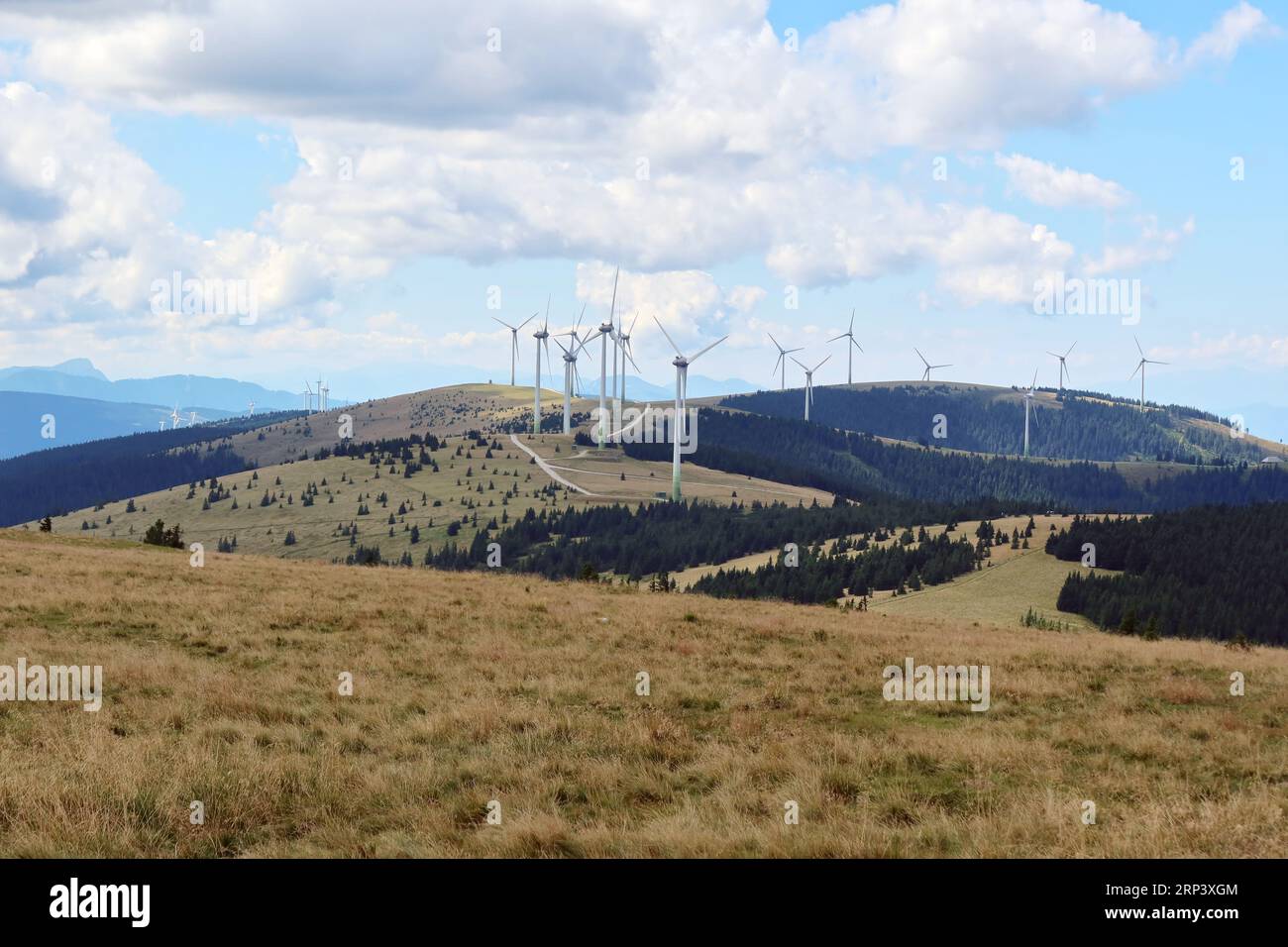 Wind turbines on top of the Austrian mountains, Spital am Semmering Stock Photo