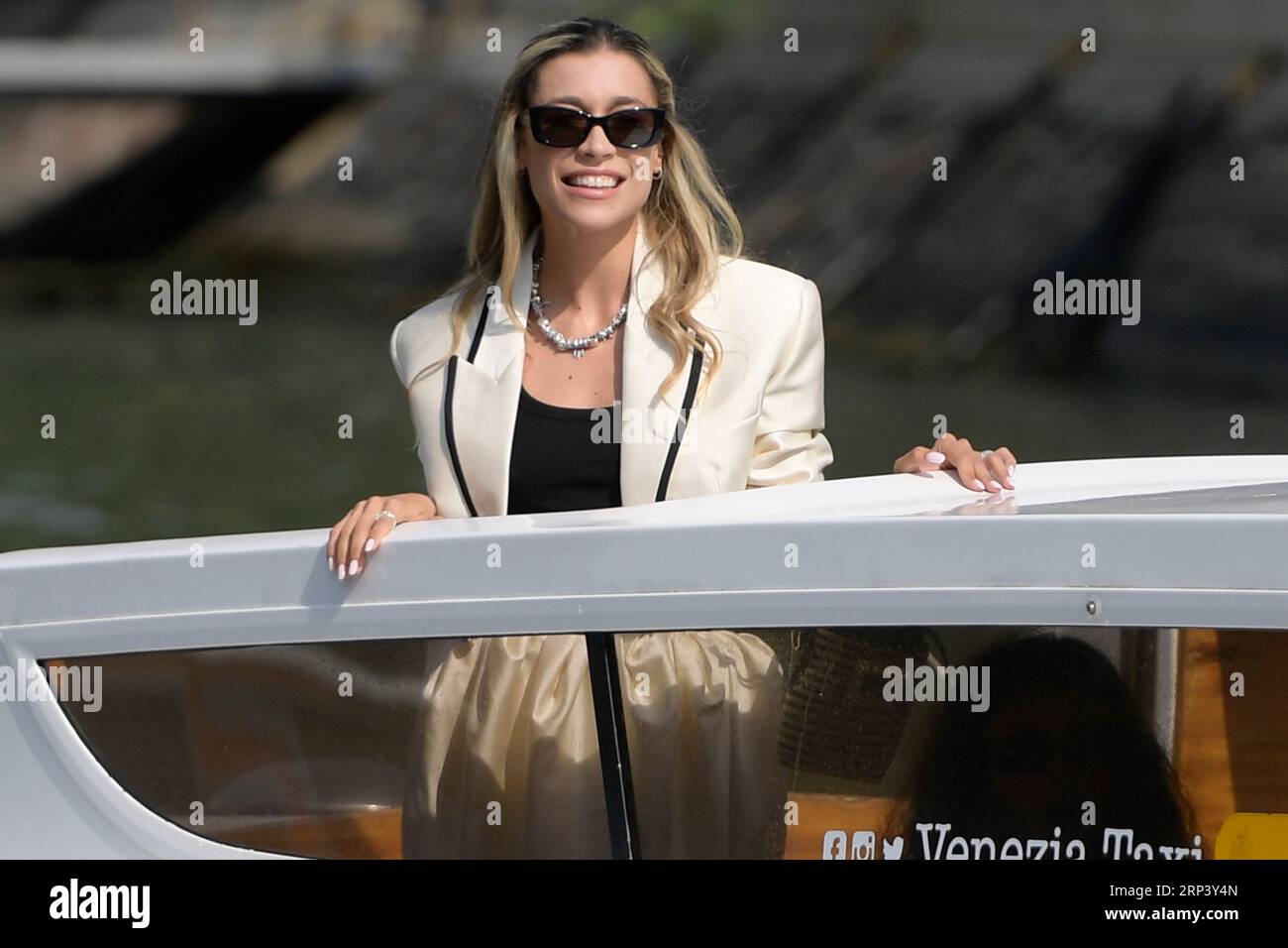 Venice Lido, Italy. 03rd Sep, 2023. Ludovica Frasca arrives at the dock