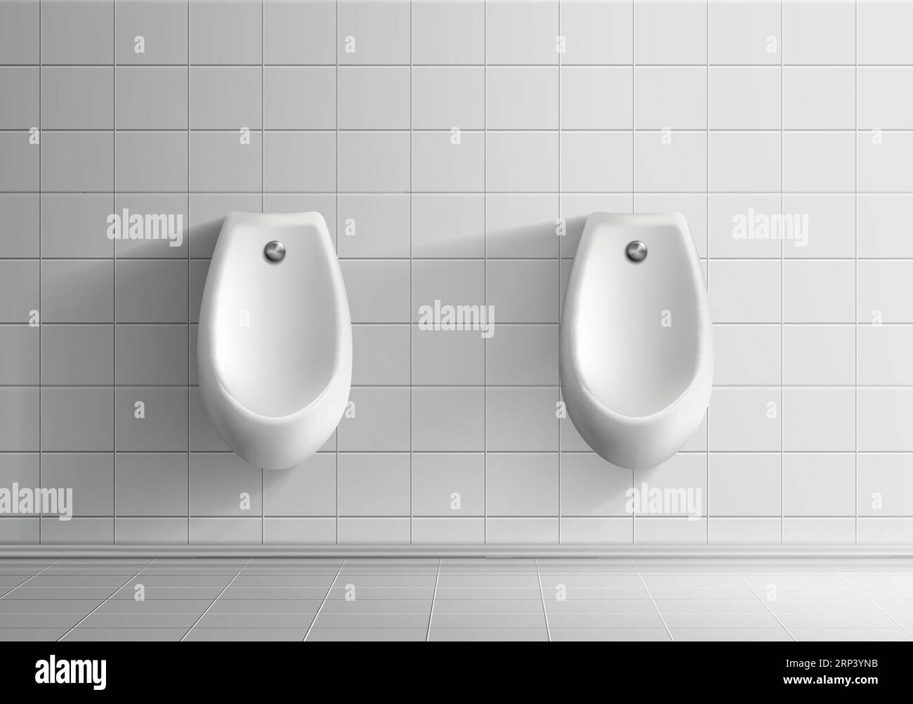 Mens public toilet room 3d realistic vector mockup. Clean ceramic