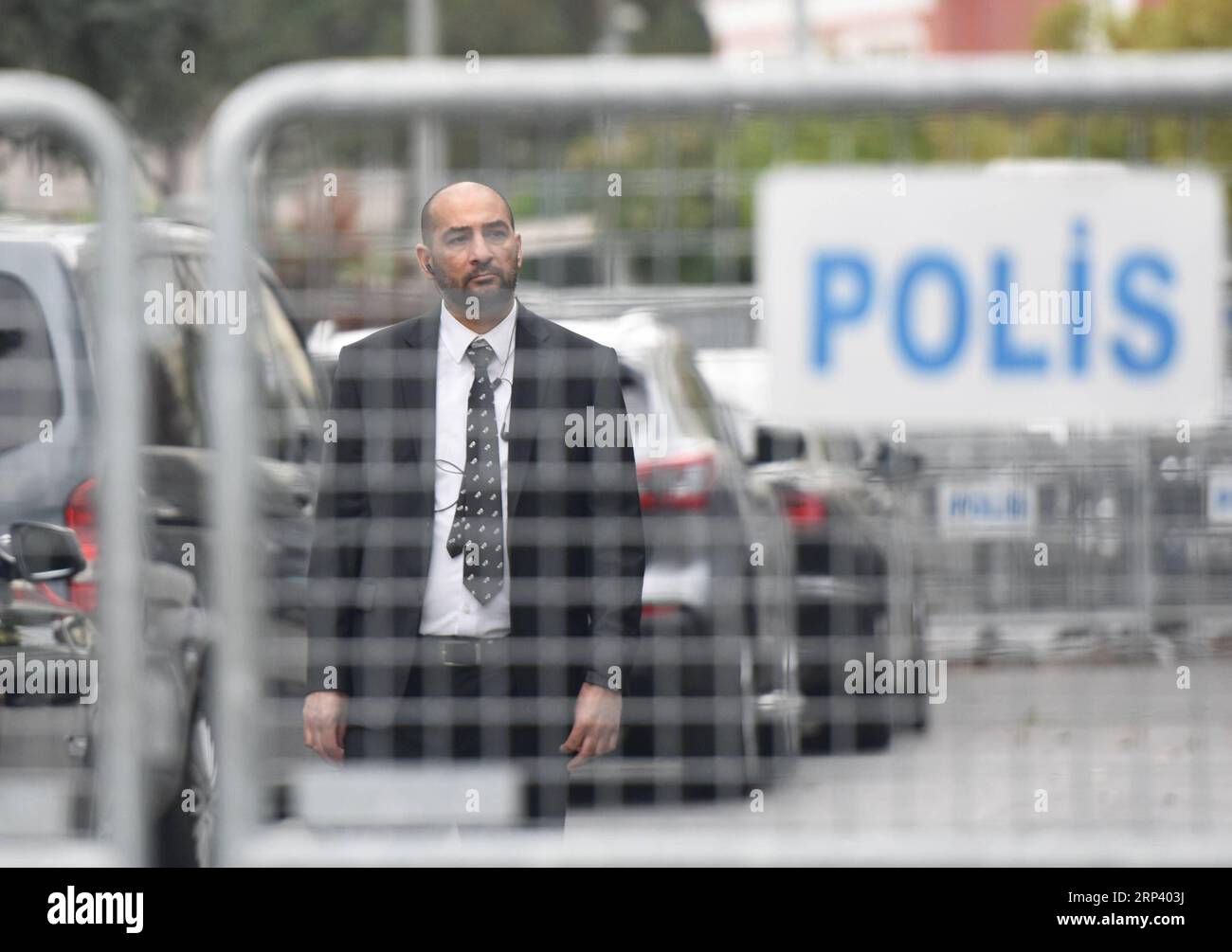 (181020) -- ISTANBUL, Oct. 20, 2018 -- A security staff stands guard outside the Saudi consulate in Istanbul, Turkey, on Oct. 20, 2018. Preliminary investigations by the Saudi Public Prosecution showed missing journalist Jamal Khashoggi died after a fight at the Saudi consulate in the Turkish city of Istanbul, Saudi Press Agency (SPA) reported on Saturday. ) (wtc) TURKEY-ISTANBUL-SAUDI CONSULATE-JAMAL KHASHOGGI-DEATH HexCanling PUBLICATIONxNOTxINxCHN Stock Photo