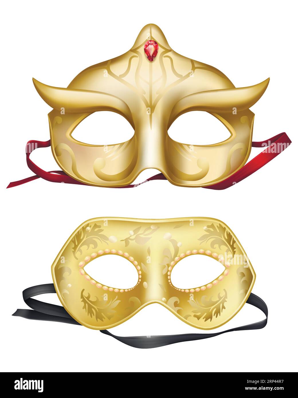 Vector 3d realistic set with face masks. Golden element for