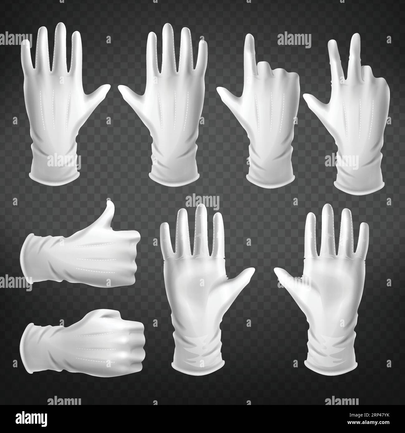 Hand gestures in different positions isolated on transparent background
