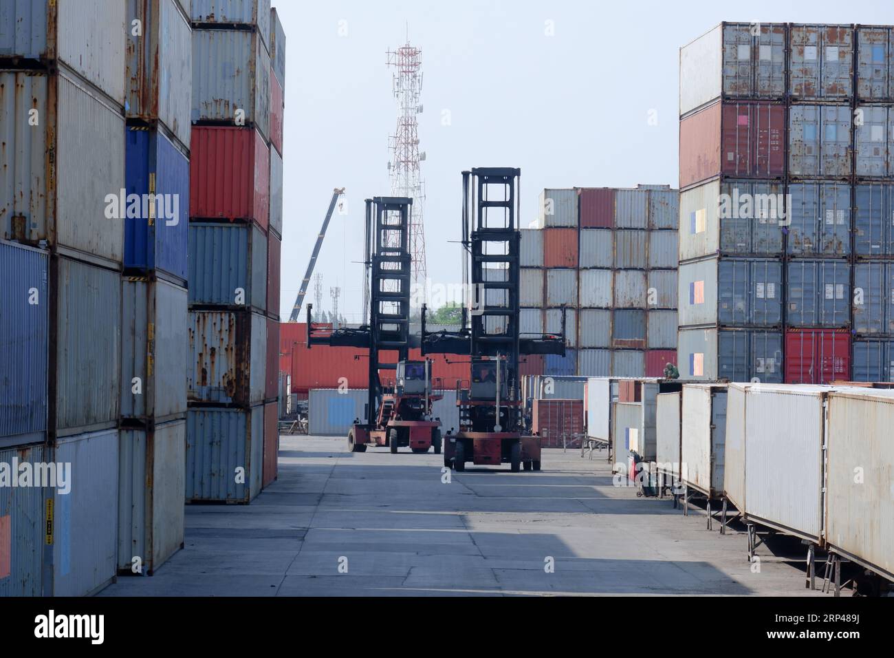 container forklift in the port area Stock Photo - Alamy