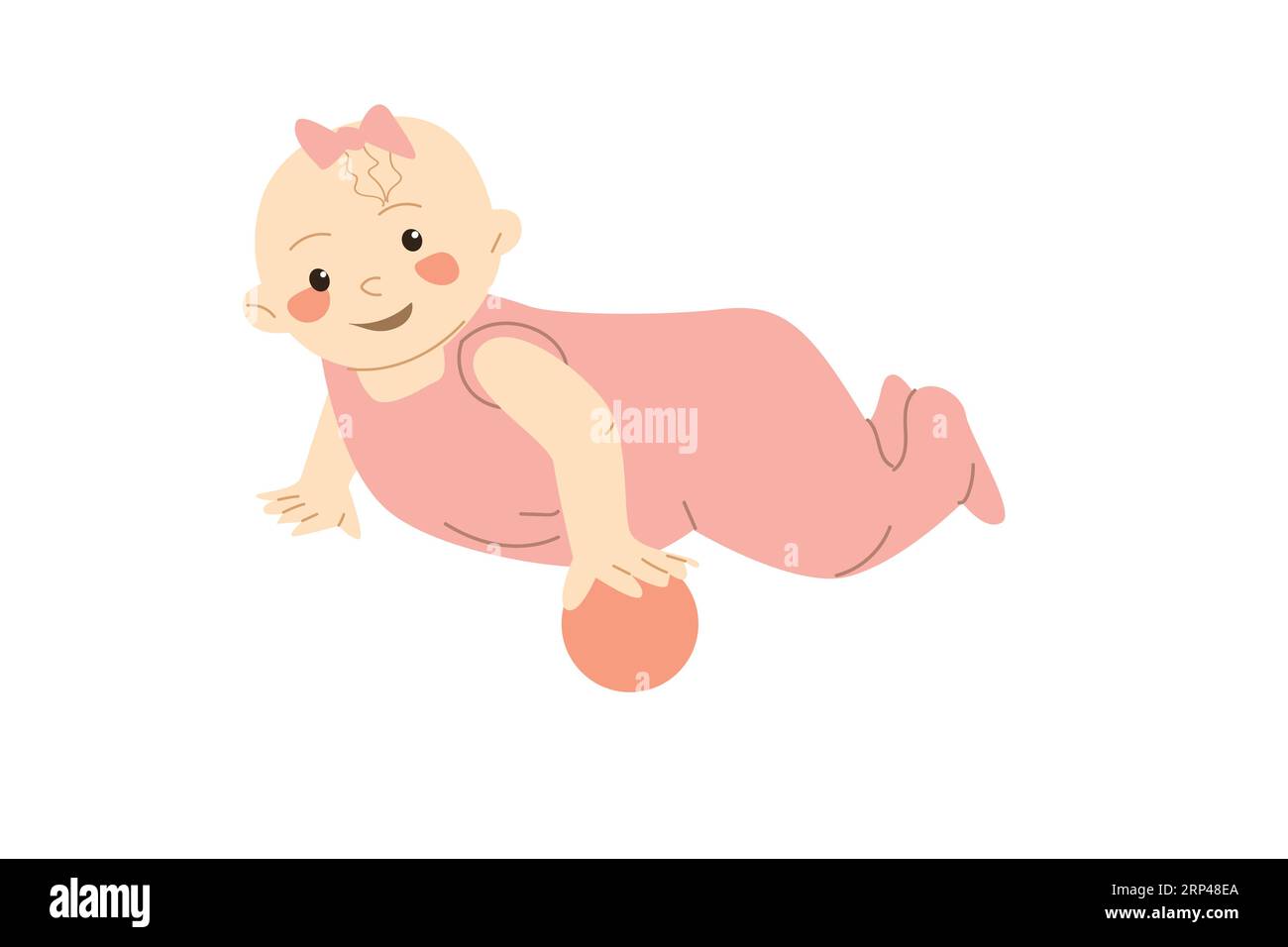cute baby girl in a pink jumsuit playing with ball Stock Vector