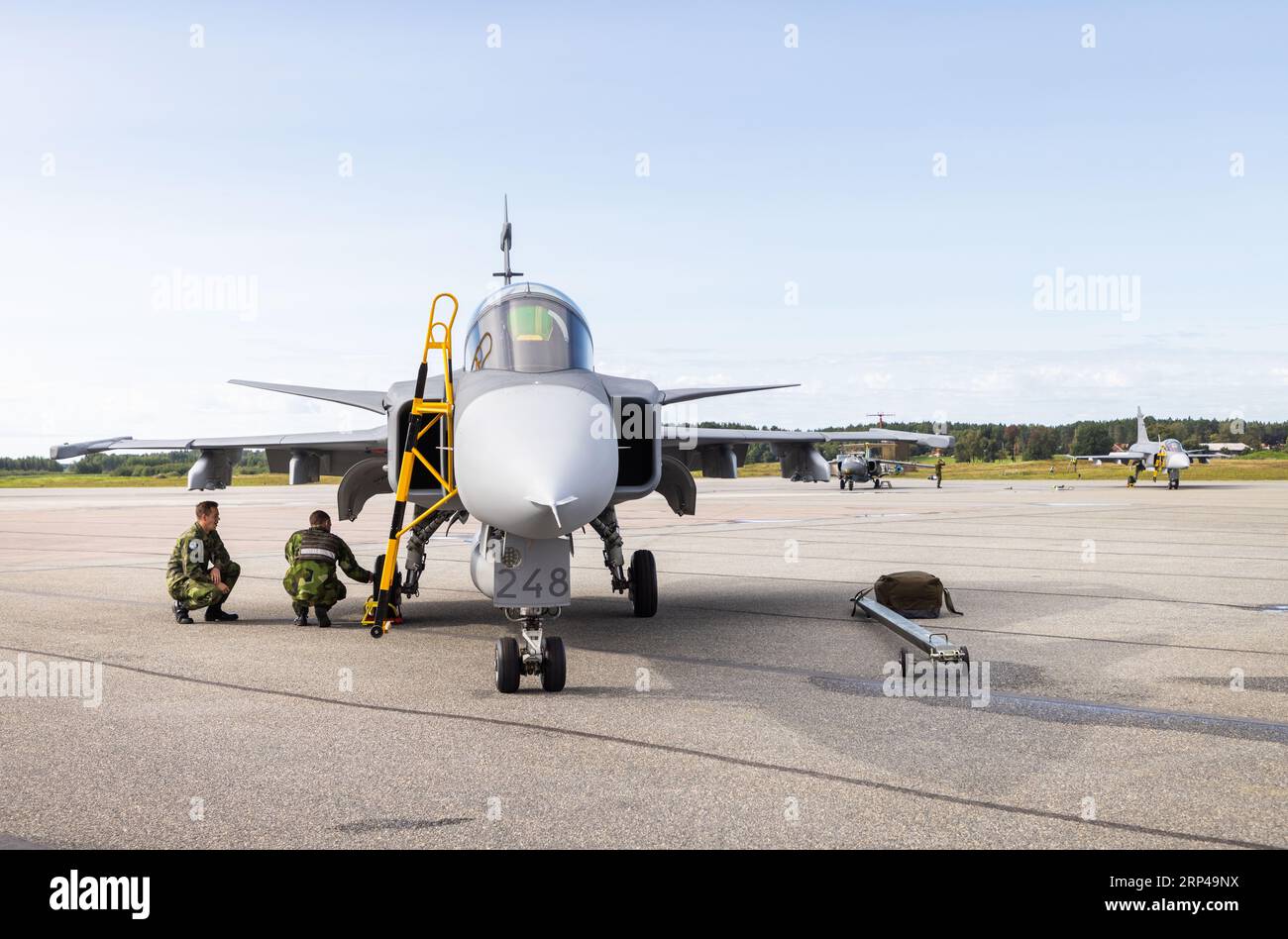 Jas 39 Gripen C, air show, Örebro airport, Örebro, Sweden. Staff from Uppland Wing (Swedish: Upplands flygflottilj), also F 16 Uppsala, F 16. Stock Photo