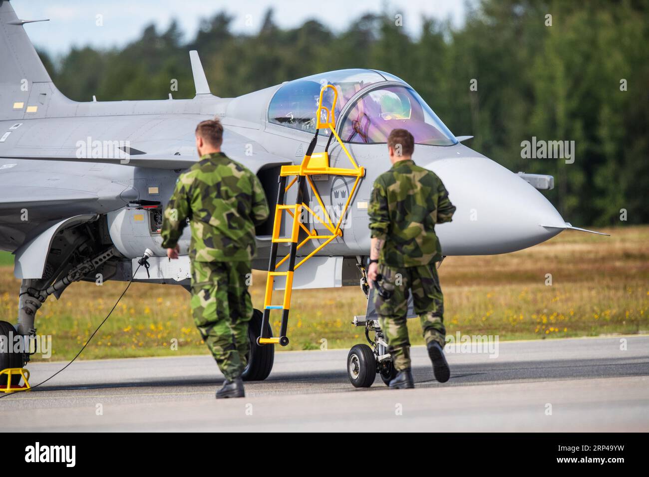 Jas 39 Gripen C, air show, Örebro airport, Örebro, Sweden. Staff from Uppland Wing (Swedish: Upplands flygflottilj), also F 16 Uppsala, F 16. Stock Photo