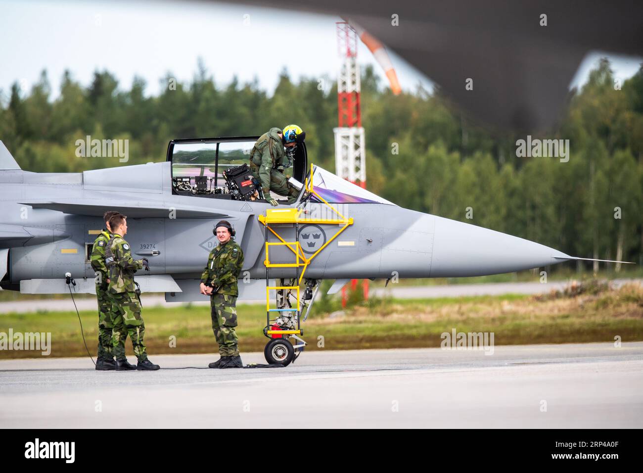 Jas 39 Gripen C, air show, Örebro airport, Örebro, Sweden. Staff from Uppland Wing (Swedish: Upplands flygflottilj), also F 16 Uppsala, F 16. Stock Photo