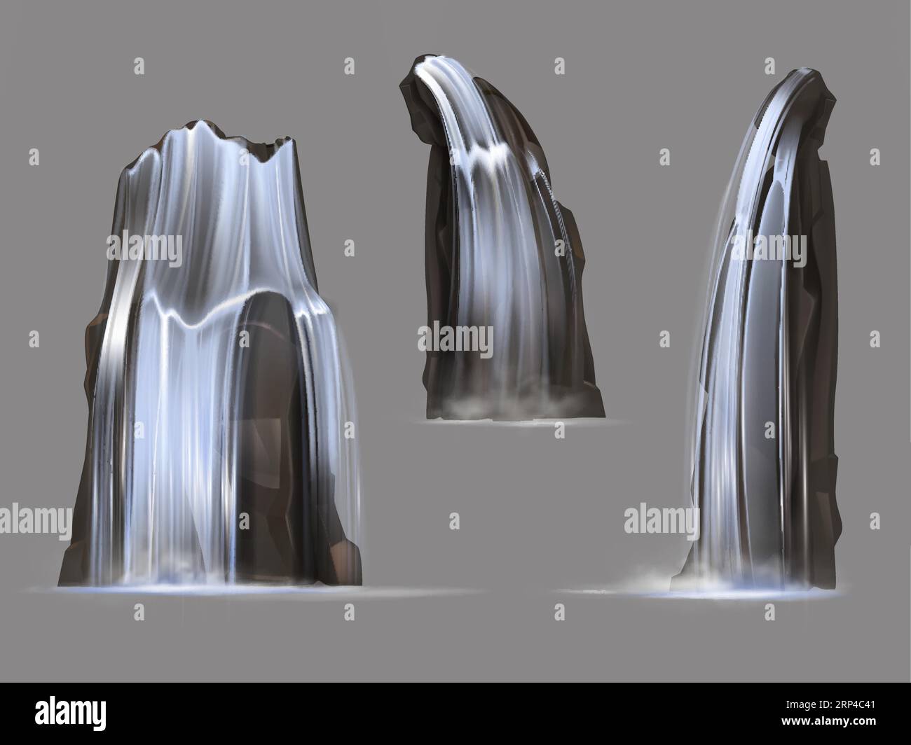 Waterfalls with different shape cascades, pure and clean freshwater