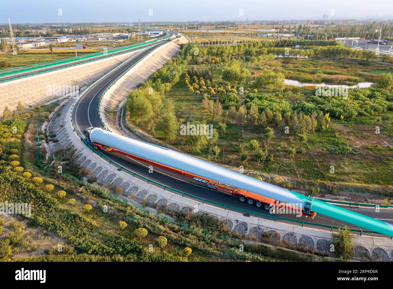 JIUQUAN, CHINA AUGUST 29, 2023 Aerial photo of a wind turbine blade