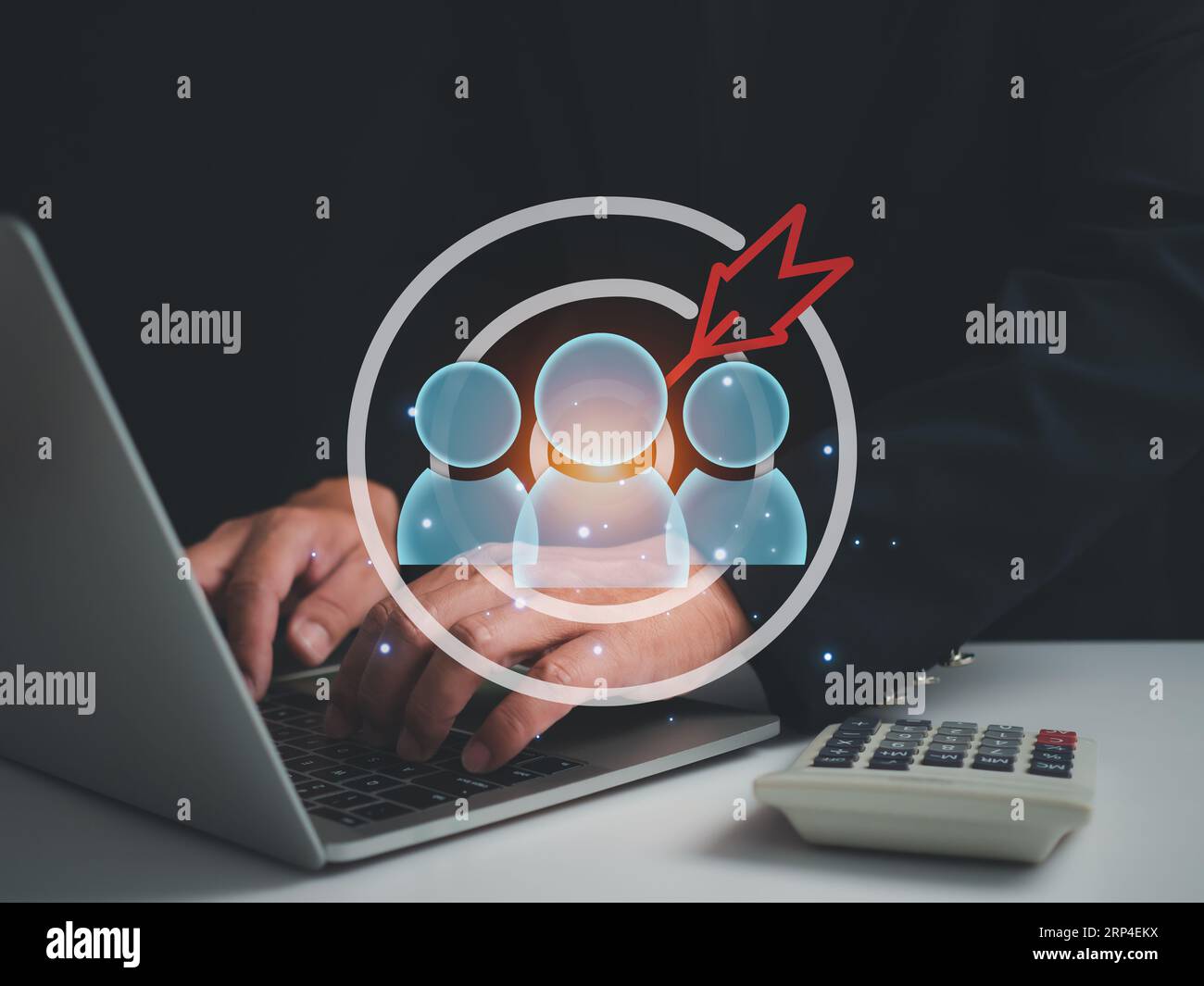 Business people use computers and push pin icons to select business