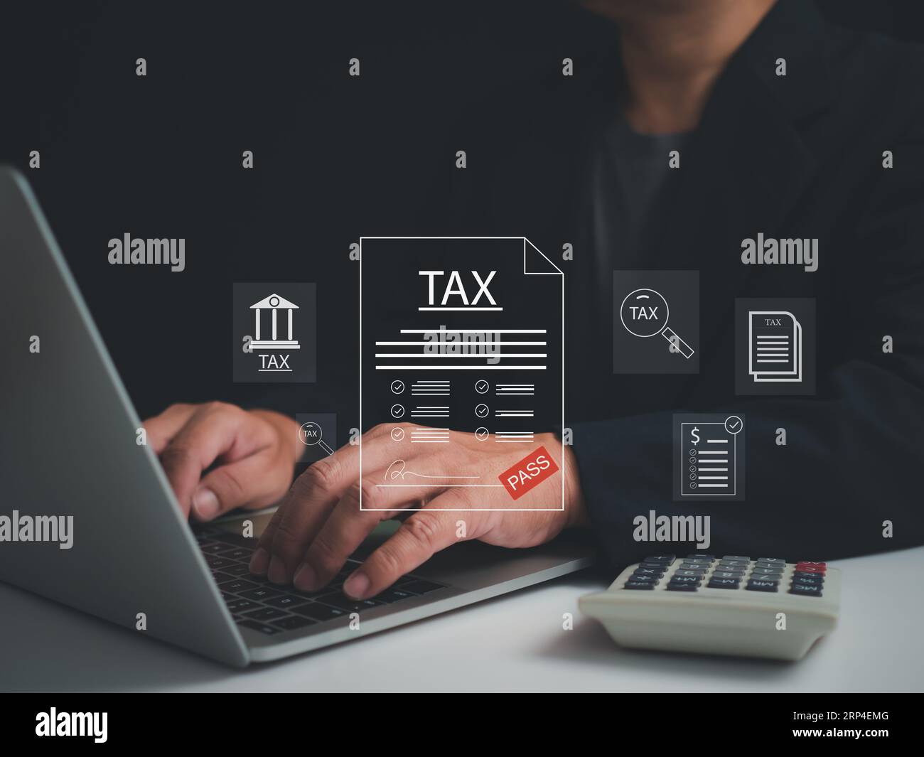 Businessman using a computer to complete Individual tax return