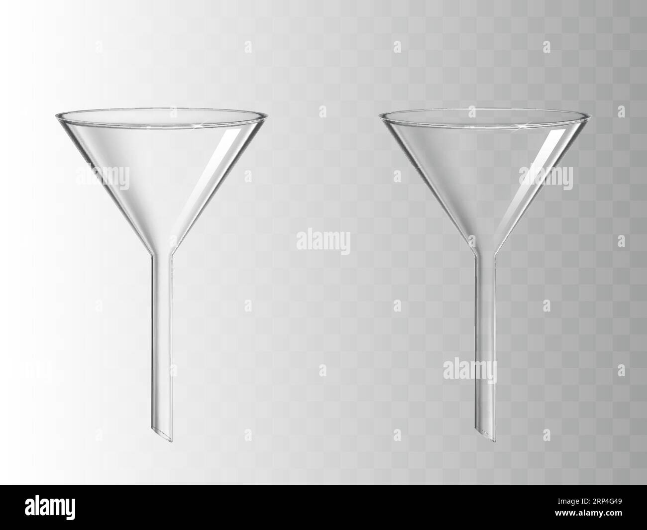 Glass funnel, glassware for chemical laboratory isolated on transparent