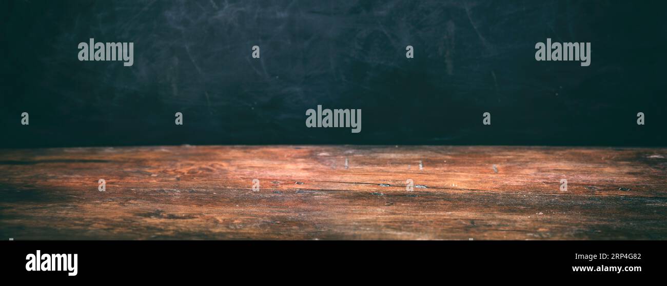 Black blank used chalkboard background, texture. Empty horizontal