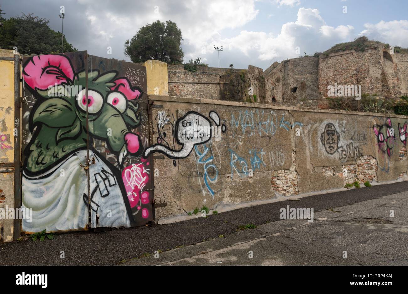 Graffiti wall next to the Priamar Fortress (1542), built by the