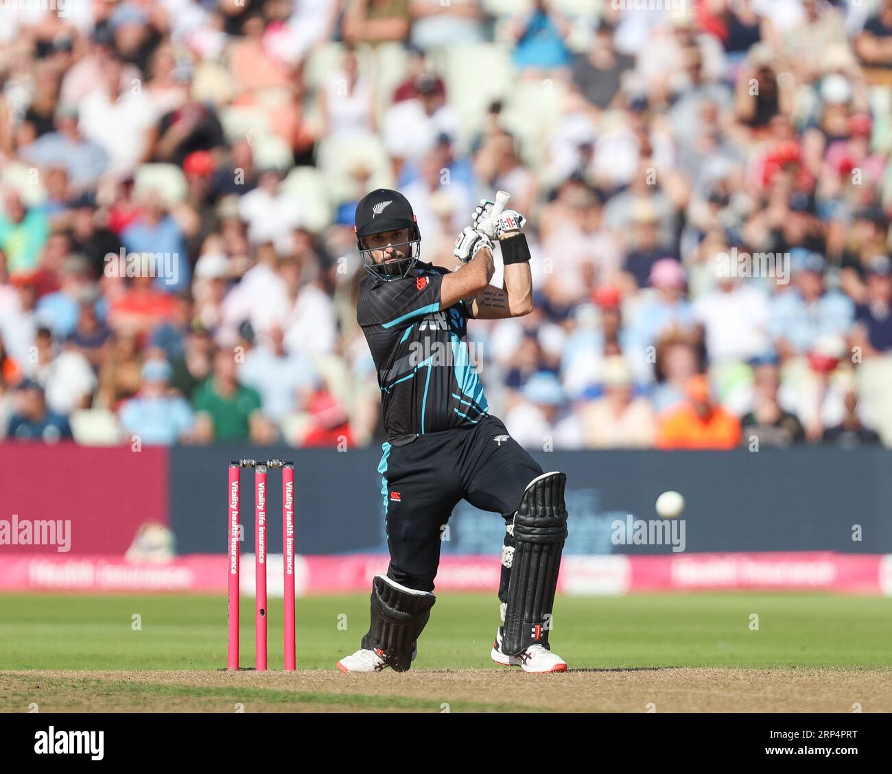 Birmingham, UK. 03rd Sep, 2023. Blackcaps Daryl Mitchell in action with the bat during the England Men v New Zealand 3rd Vitality T20 International match between England and New Zealand at Edgbaston Cricket Ground, Birmingham, England on 3 September 2023. Photo by Stuart Leggett. Editorial use only, license required for commercial use. No use in betting, games or a single club/league/player publications. Credit: UK Sports Pics Ltd/Alamy Live News Stock Photo