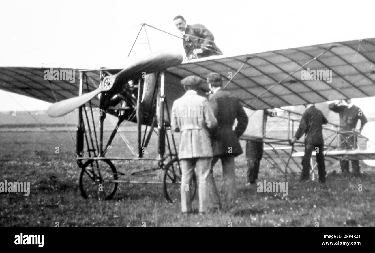 Gnome-Bleriot monoplane at the Eastbourne Aviation Company, Eastbourne, early 1900s Stock Photo