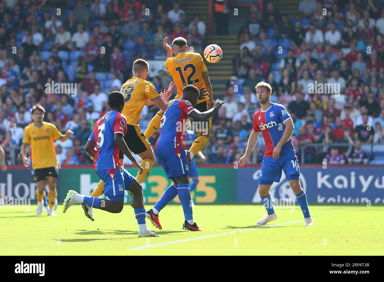 Selhurst Park, Selhurst, London, UK. 3rd Sep, 2023. Premier League Football, Crystal Palace versus Wolverhampton Wanderers; Matheus Cunha of Wolverhampton Wanderers heads and scores in the 90 6th minute for 3-2. Credit: Action Plus Sports/Alamy Live News Stock Photo