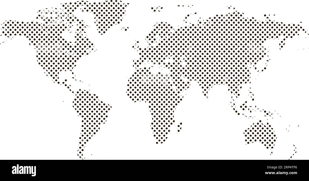 Pixel map world. Dotted world map. Vector Halftone horizontal banner Stock Vector