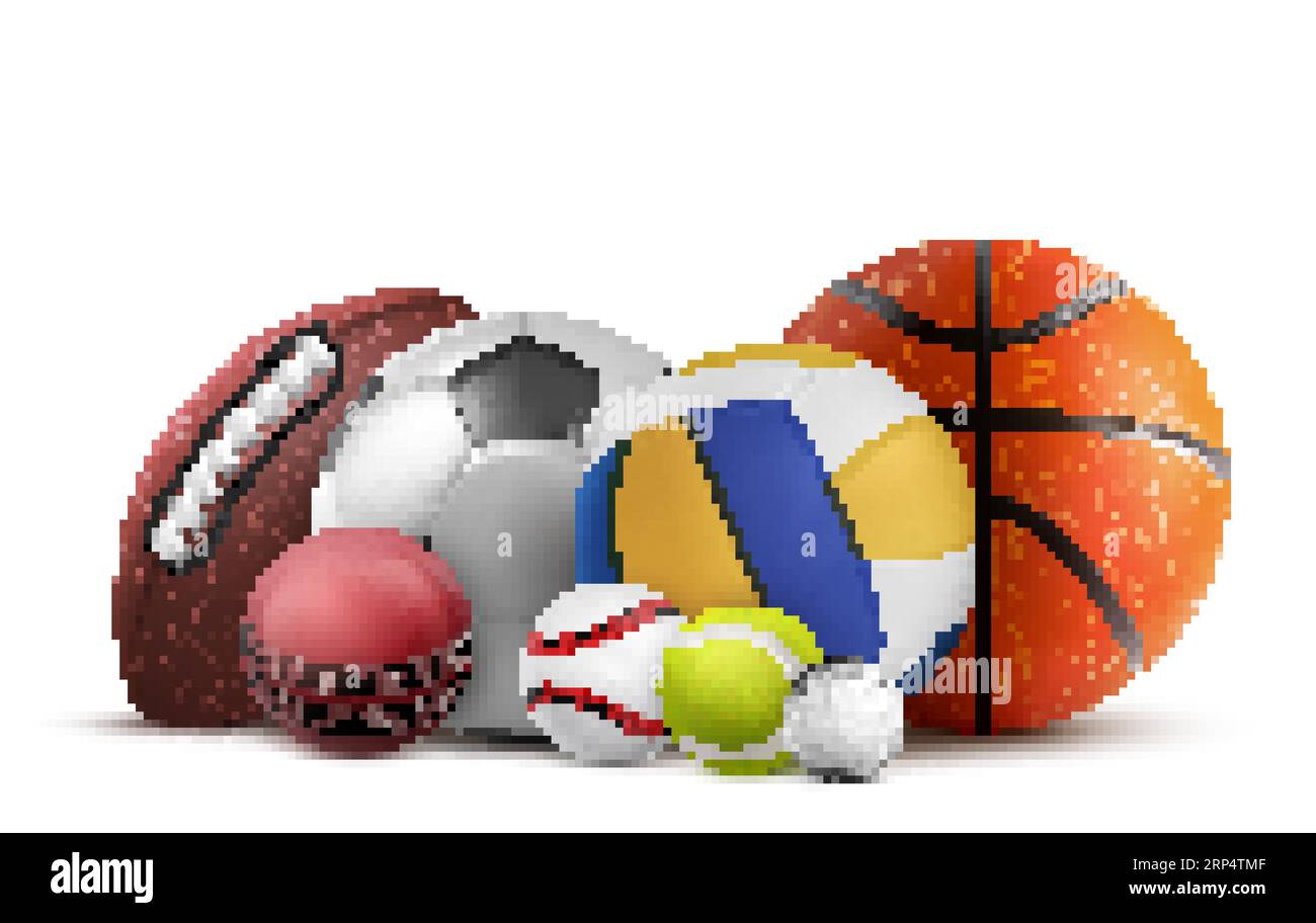 Soccer, volleyball, baseball and rugby equipment. Vector realistic