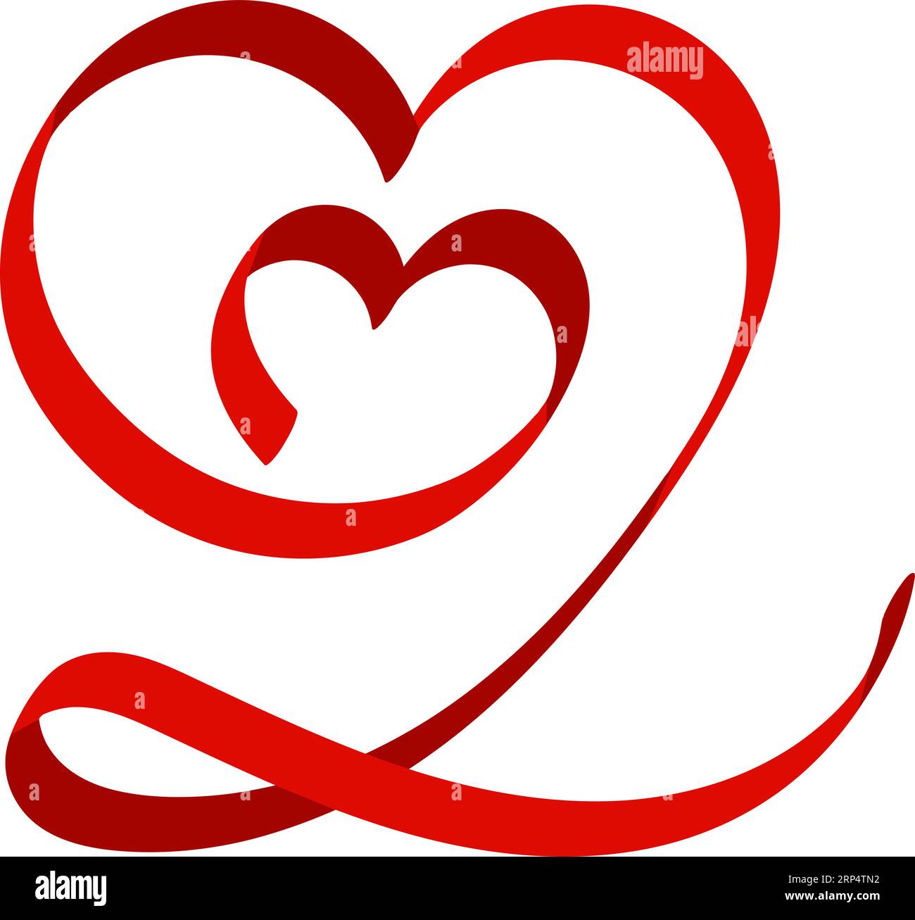 Double heart developing red ribbon, love heart stock illustration Stock