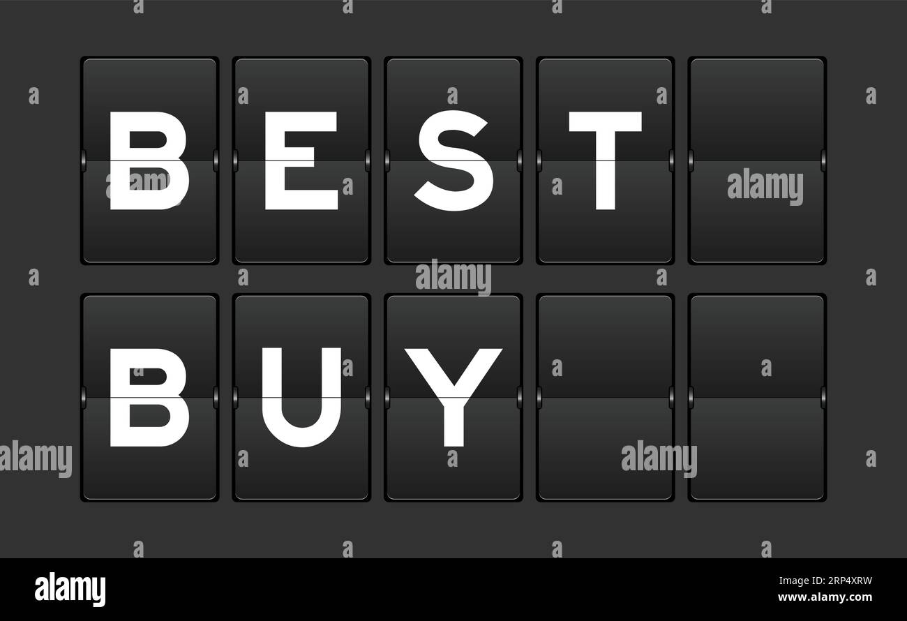 Black color analog flip board with word best buy on gray background