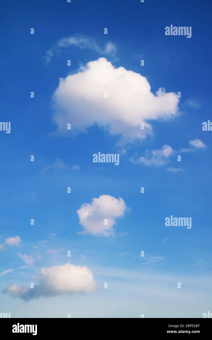 Fluffy Pure White Cumulus Clouds Floating on Blue Sky Stock Photo