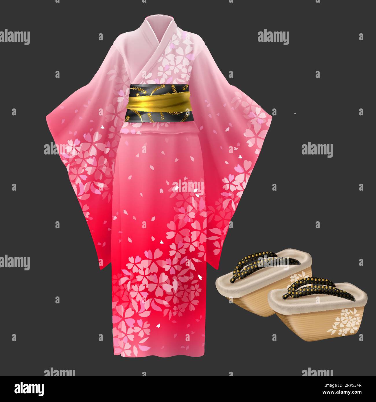 Kimono and geta, yukata traditional japanese woman dress and wooden