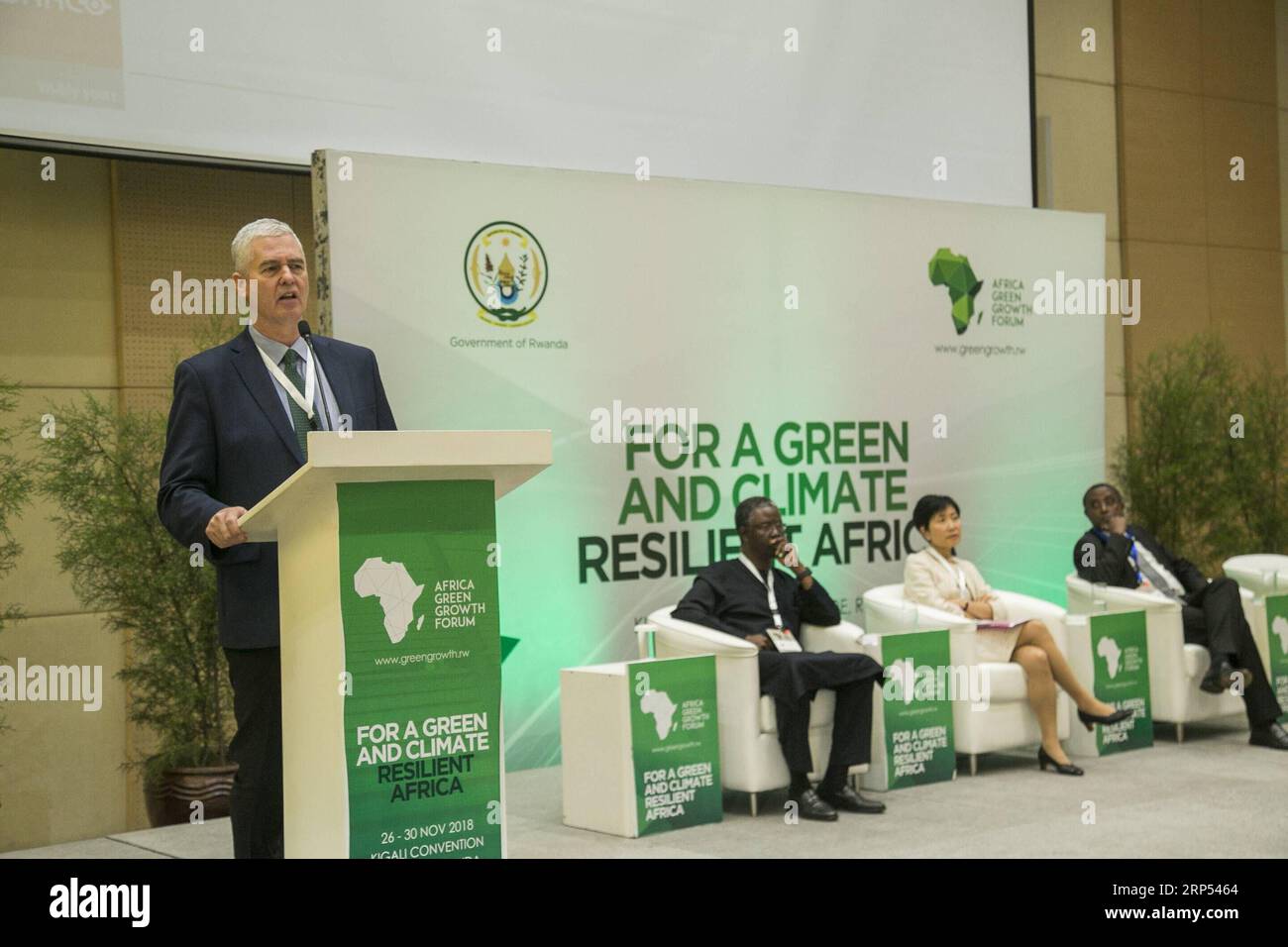 (181126) -- KIGALI, Nov. 26, 2018 -- Frank Rijsberman (1st L), Director General of inter-governmental organization Global Green Growth Institute, speaks at the Africa Green Growth Forum in Kigali, capital of Rwanda, on Nov. 26, 2018. African countries should take green growth and climate resilient development as a priority for the continent, experts and policymakers said Monday at the inaugural Africa Green Growth Forum in Kigali. ) RWANDA-KIGALI-AFRICA GREEN GROWTH FORUM CyrilxNdegeya PUBLICATIONxNOTxINxCHN Stock Photo