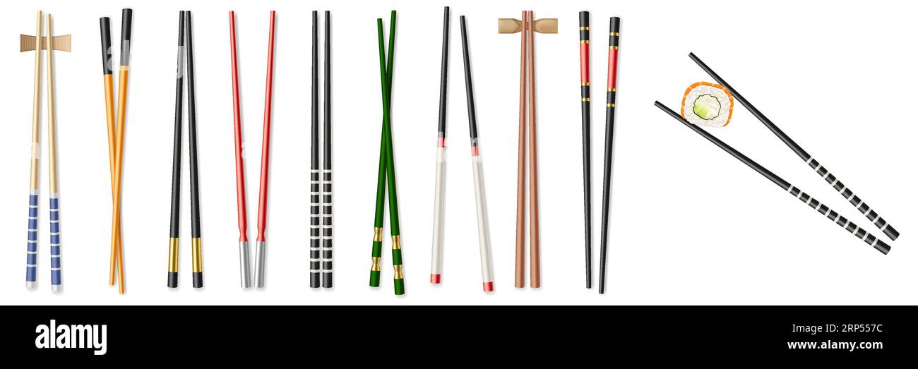 Food sticks set, kitchen chopsticks and eating utensils. Realistic chinese and Japanese chop
