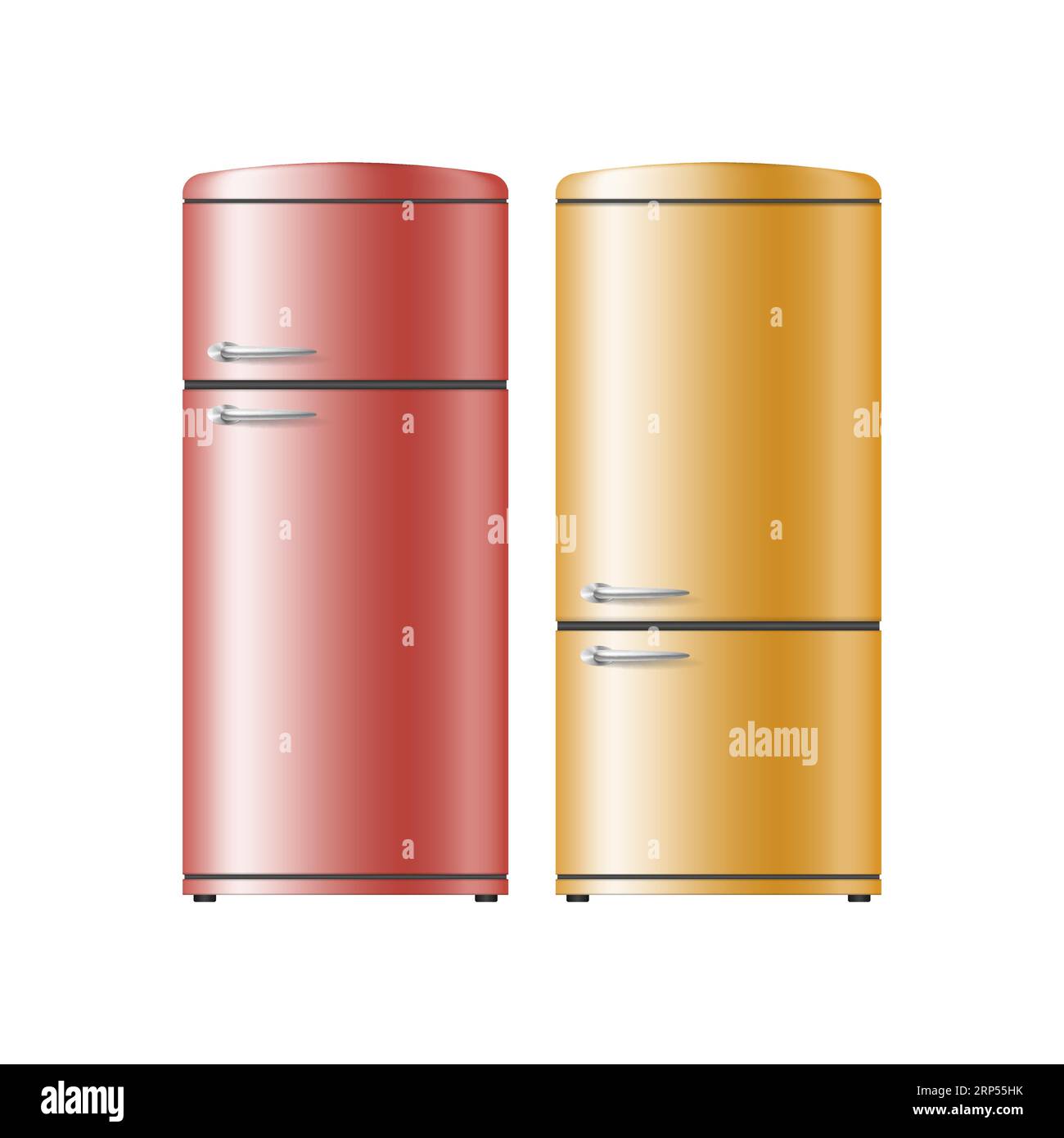 Two realistic fridges. Modern refrigerators for cooling products and