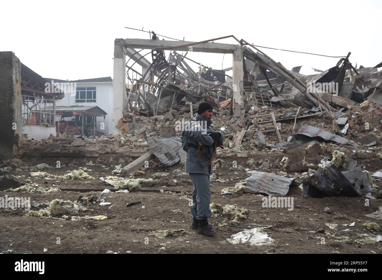 (181129) -- KABUL, Nov. 29, 2018 -- An Afghan security force member stands guard at the site of an attack in Kabul, capital of Afghanistan on Nov. 29, 2018. The death toll soared to 15 in the car bomb attack in Kabul that targeted London-based Security contractor company G4S on Wednesday night, Afghanistan s Interior Ministry spokesman Najib Danish confirmed Thursday. ) (zxj) AFGHANISTAN-KABUL-SUICIDE ATTACK-AFTERMATH RahmatxAlizadah PUBLICATIONxNOTxINxCHN Stock Photo