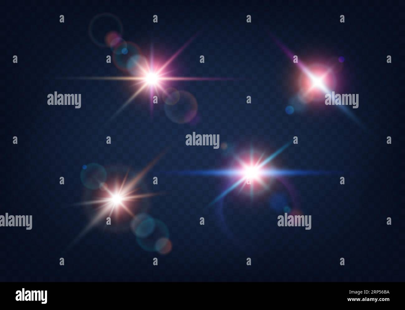 Light flare bright colorful effect on blue background. Optical lens