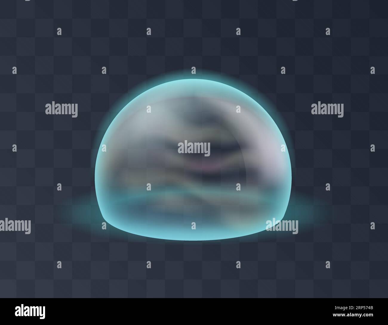 Force field on grid background. Defense energy shield sphere bubble