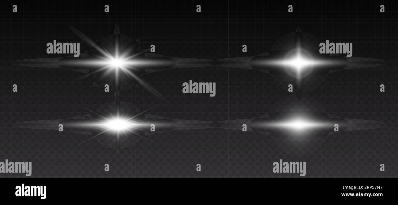 Glowing light effects. Sparkling and shining stars, bright flashes of