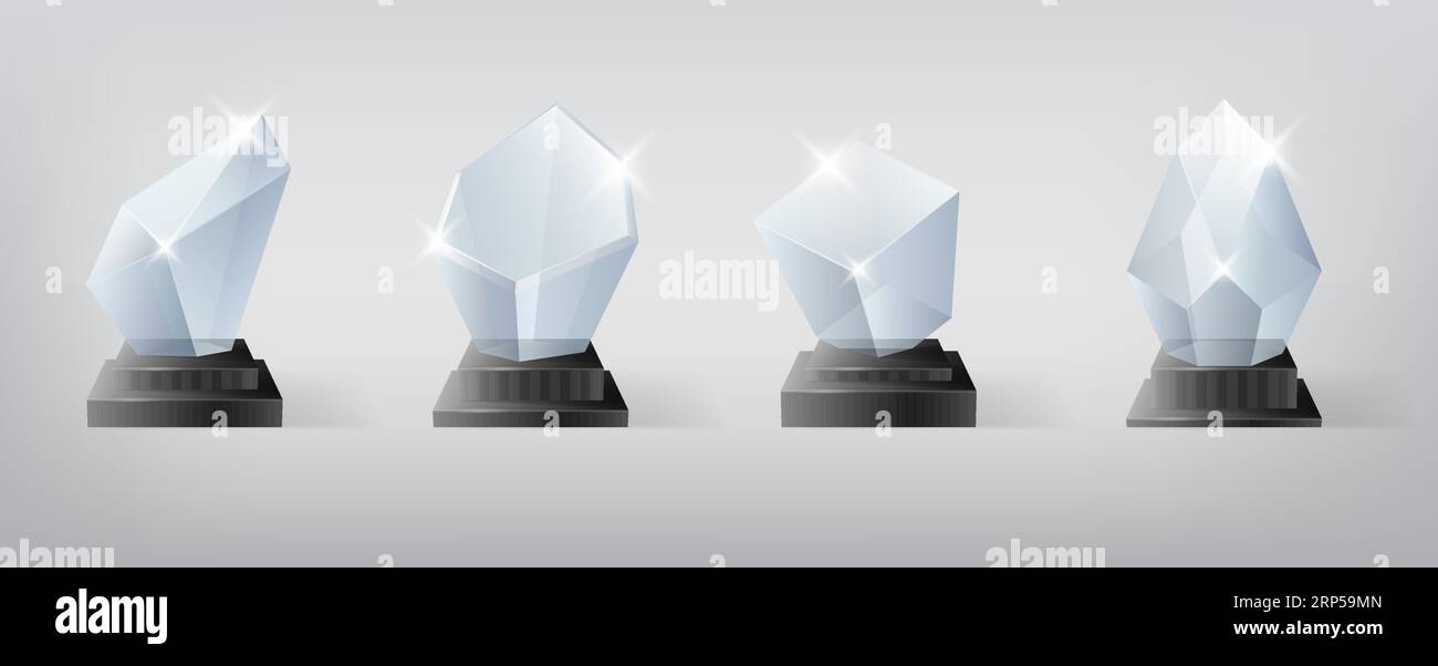 Winner glass trophy set. First places award, crystal prize and signed