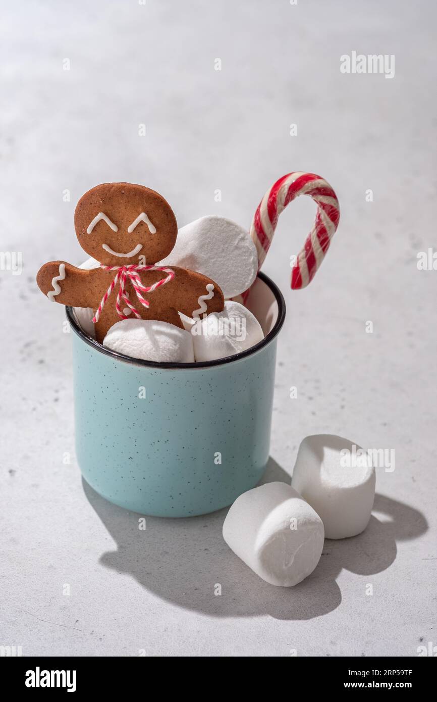 Cute Gingerbread man for Christmas card Stock Photo