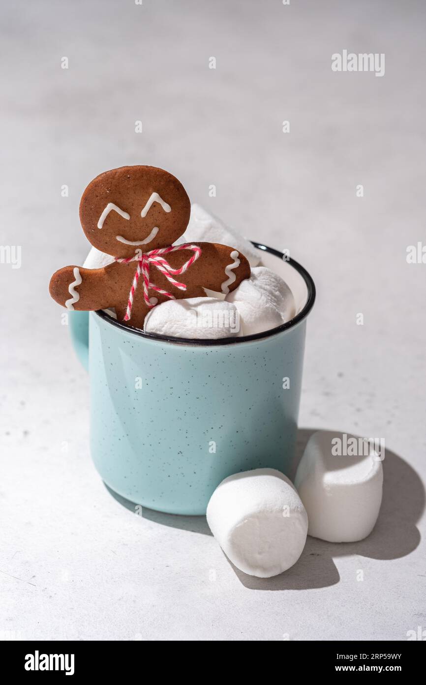 Cute Gingerbread man for Christmas card Stock Photo