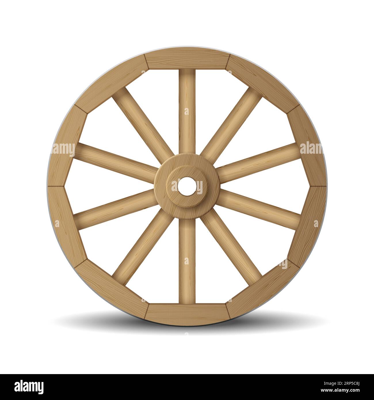 Realistic Wooden Wheel For Cart Old And Retro Isolated On White