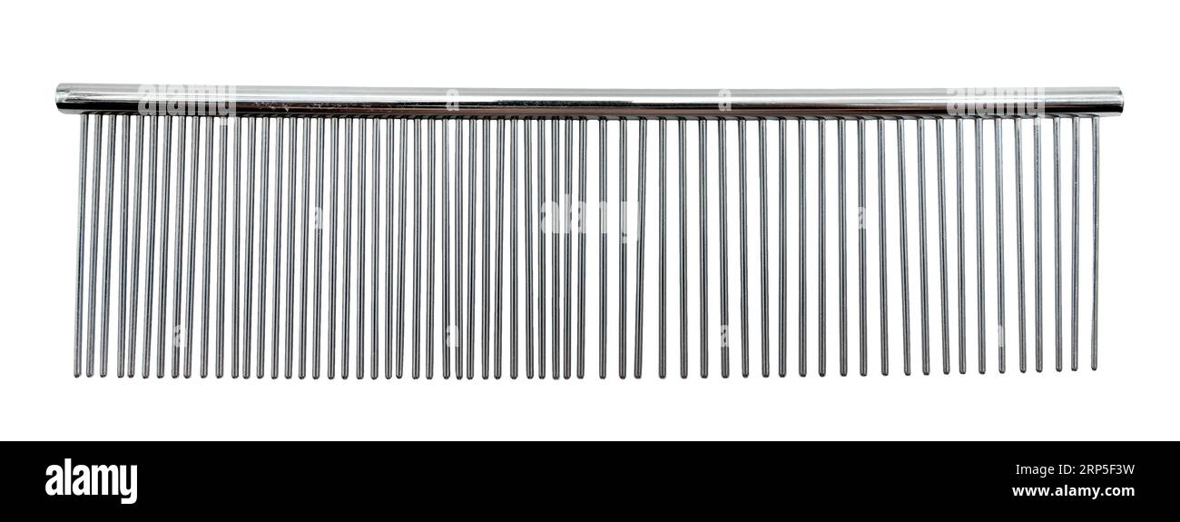 Comb for thick dog hair on a white background. Silver dog comb Stock