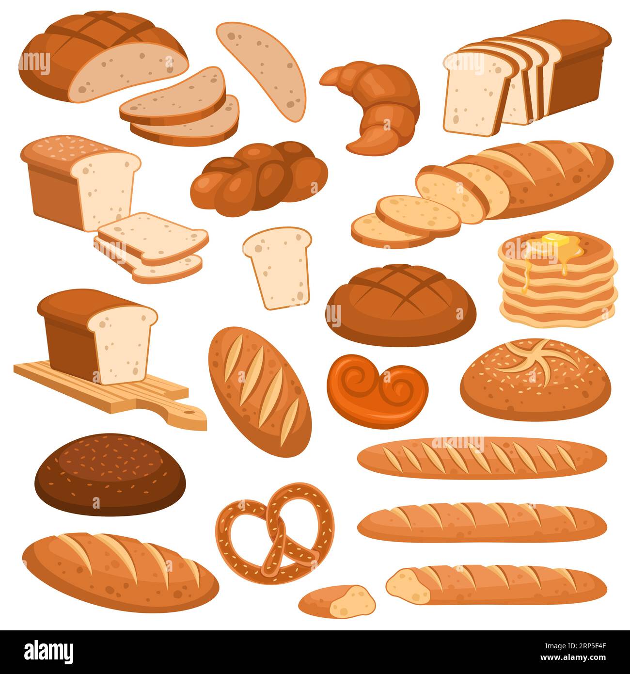 Cartoon bread. Bakery rye products, wheat and whole grain sliced bread
